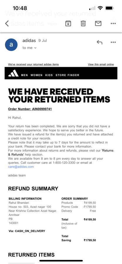 adidas returnering|adidas e refund.